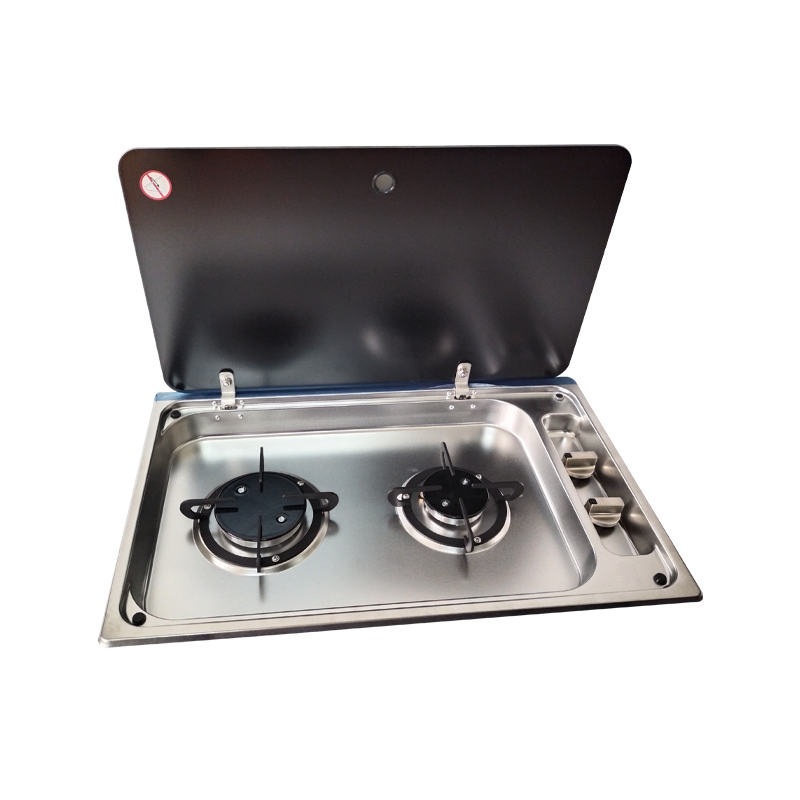 Stainless Steel Two Burner Gas Stove With Safety Glass Lid For Rv Camping Caravan Motorhome