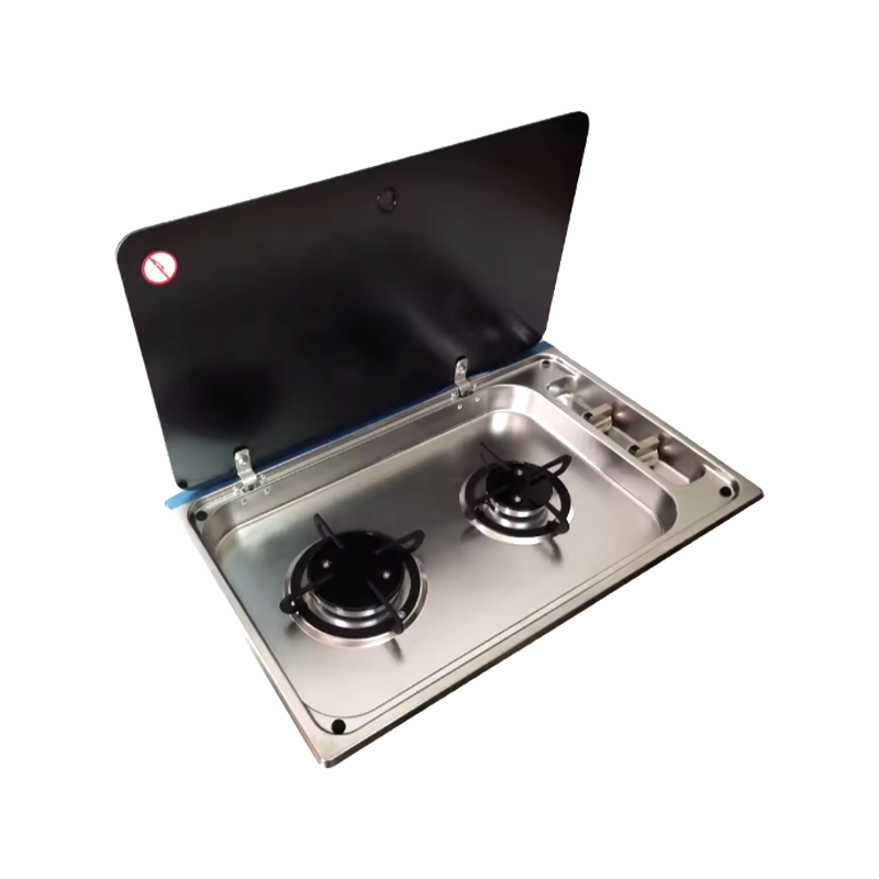 Stainless Steel Two Burner Gas Stove With Safety Glass Lid For Rv Camping Caravan Motorhome