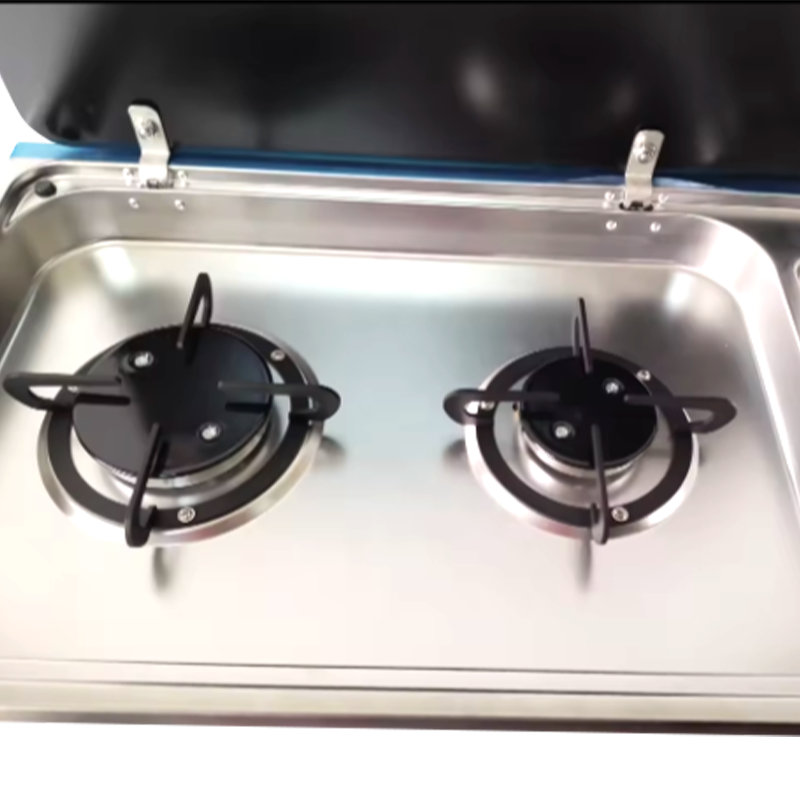 Stainless Steel Two Burner Gas Stove With Safety Glass Lid For Rv Camping Caravan Motorhome