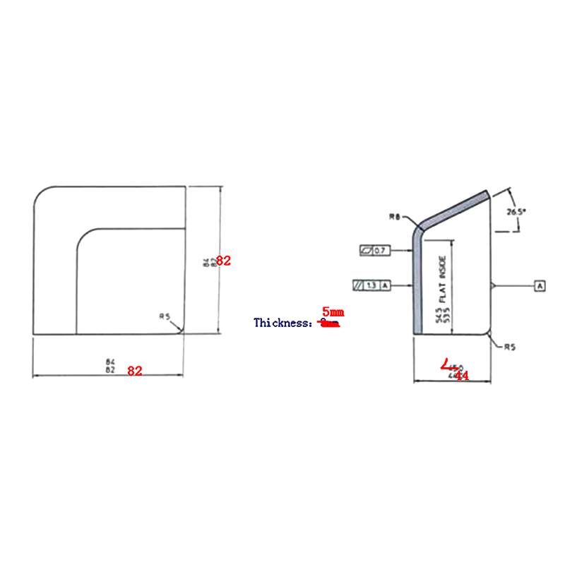 Customized Sheet Metal Stamping Pallet Feet Quarter Of The Square 4mm Thickness,82mm*82mm, Height 44mm